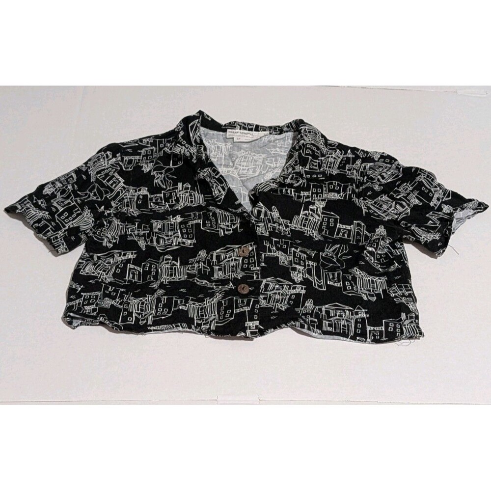 Urban Renewal Cropped Button Up Shirt Black White Village Print Small Camphouse